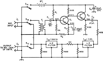 Circuit diagram of the bandpass speech filter - RF Cafe