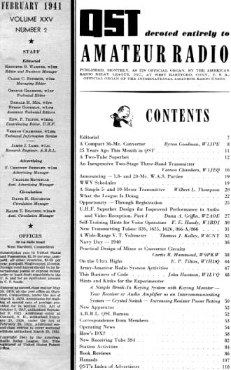 February 1941 QST Table of Contents - RF Cafe