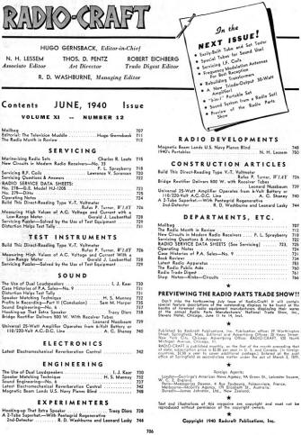 June 1940 Radio Craft Table of Contents - RF Cafe