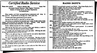 Radio Service Men form card distributed to residents of Cache Valley - RF Cafe