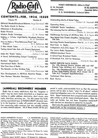 February 1936 Radio-Craft Table of Contents - RF Cafe
