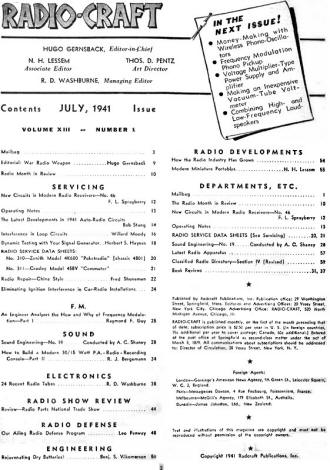 July 1941 Radio Craft Table of Contents - RF Cafe