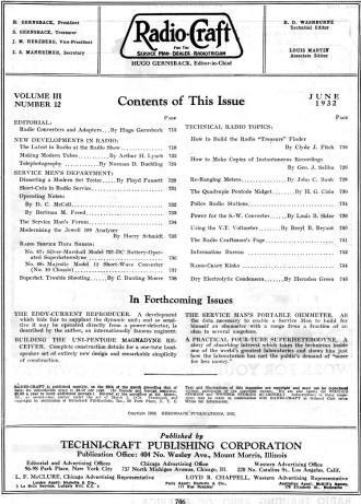June 1932 Radio-Craft Table of Contents - RF Cafe