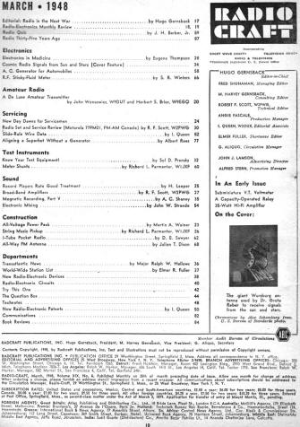 March 1948 Radio Craft Table of Contents - RF Cafe