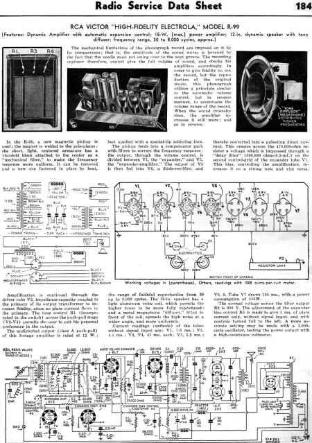 RCA Victor "High-Fidelity Electrola," Model R-99 Radio Service Data Sheet, December 1936, Radio-Craft - RF Cafe