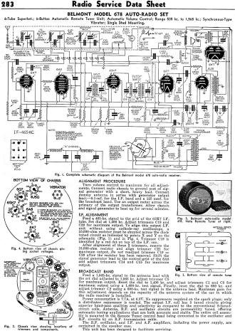 Belmont Model 678 Auto-Radio Set Radio Service Data Sheet, August 1940 Radio-Craft - RF Cafe