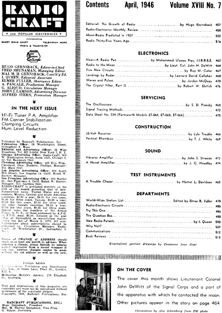 April 1946 Radio Craft Table of Contents - RF Cafe