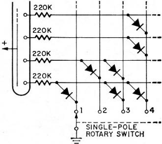 Diode matrix arrangement permits use of single-pole switch to light tubes - RF Cafe
