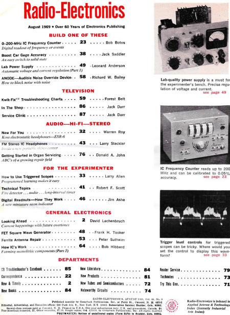 August 1969 Radio-Electronics Table of Contents - RF Cafe