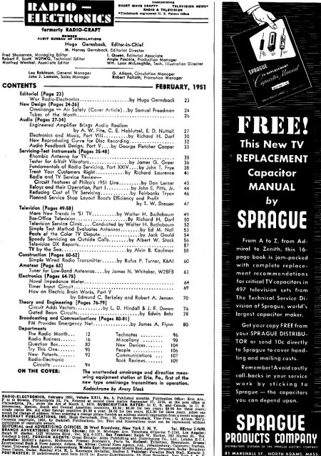 February 1951 Radio-Electronics Table of Contents - RF Cafe