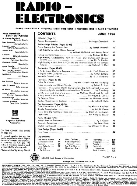 June 1954 Radio-Electronics Table of Contents - RF Cafe