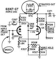 Schematic of Du Mont RA-166 horizontal oscillator section - RF Cafe