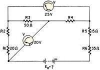 Two voltmeters were hooked across the circuit and the readings shown were obtained - RF Cafe