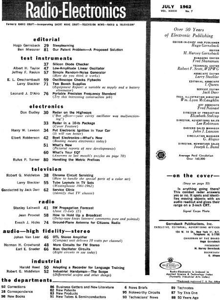 July 1962 Radio-Electronics Table of Contents - RF Cafe