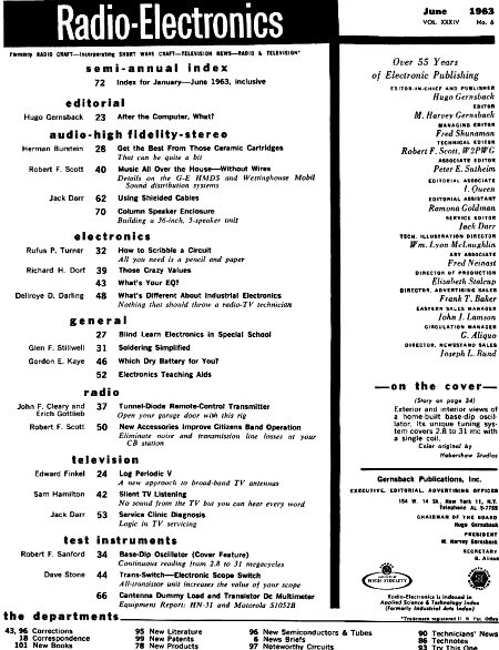 June 1963 Radio-Electronics Table of Contents - RF Cafe