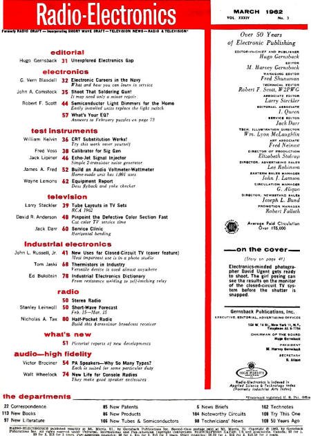 March 1962 Radio-Electronics Table of Contents - RF Cafe