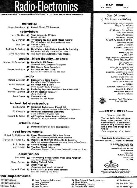 May 1962 Radio-Electronics Table of Contents - RF Cafe