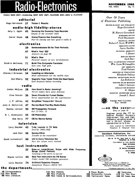 November 1962 Radio-Electronics Table of Contents - RF Cafe