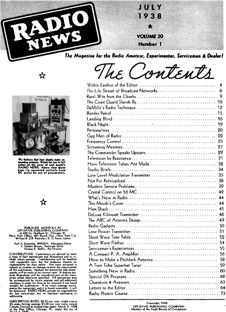 July 1938 Radio News Table of Contents - RF Cafe