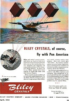 Bliley Crystals Advertisement, April 1945 Radio News - RF Cafe