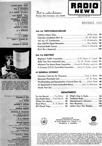 December 1947 Radio & Television News Table of Contents - RF Cafe