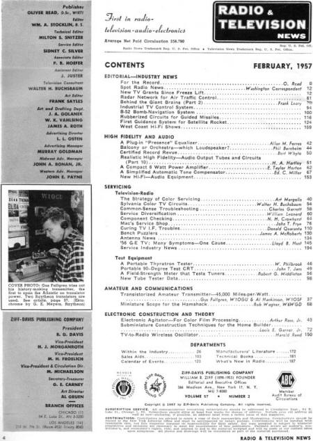 February 1957 Radio & Television News Table of Contents - RF Cafe