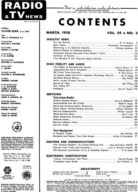 March 1958 Radio & TV News Table of Contents - RF Cafe