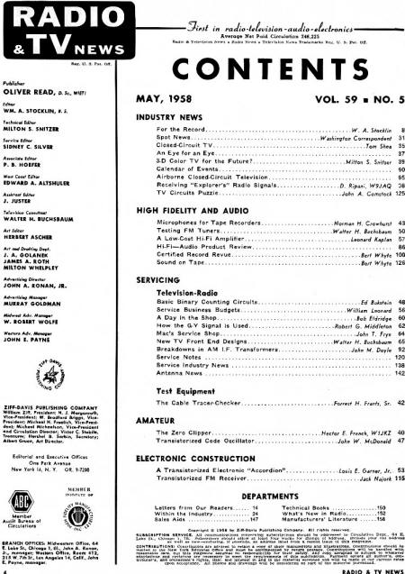 May 1958 Radio & TV News Table of Contents - RF Cafe
