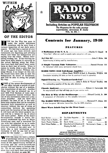 January 1940 Radio News Table of Contents - RF Cafe
