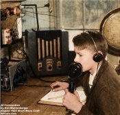 Home station has a 1 kw. C.W (AI colorization by Kirt Blattenberger) - RF Cafe Website
