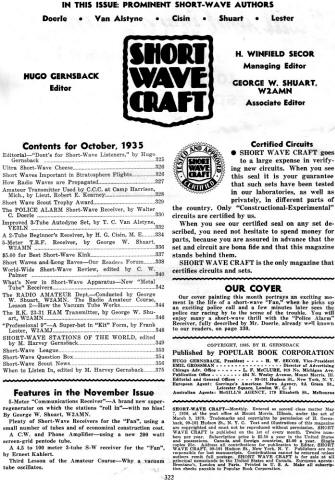 October 1935 Short Wave Craft Table of Contents - RF Cafe
